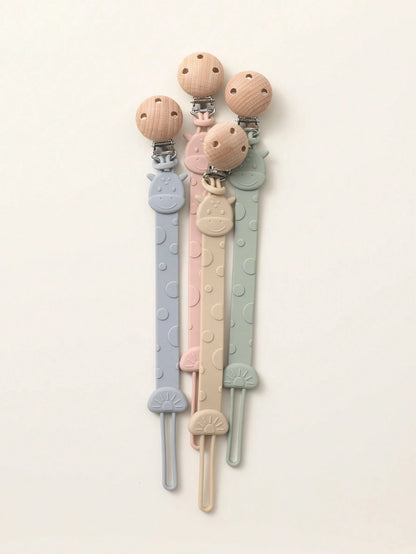 2pcs Baby Silicone Pacifier Clips, Dinosaur & Giraffe Pattern, Anti-Lost Pacifier Clips, Teething, Baby Supplies, Newborn Gift