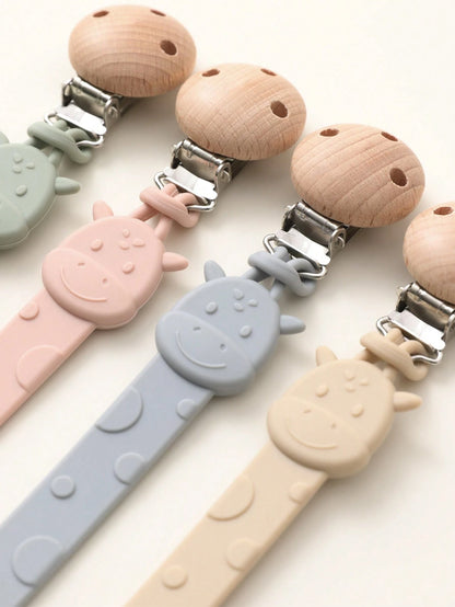 2pcs Baby Silicone Pacifier Clips, Dinosaur & Giraffe Pattern, Anti-Lost Pacifier Clips, Teething, Baby Supplies, Newborn Gift