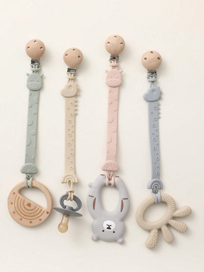 2pcs Baby Silicone Pacifier Clips, Dinosaur & Giraffe Pattern, Anti-Lost Pacifier Clips, Teething, Baby Supplies, Newborn Gift
