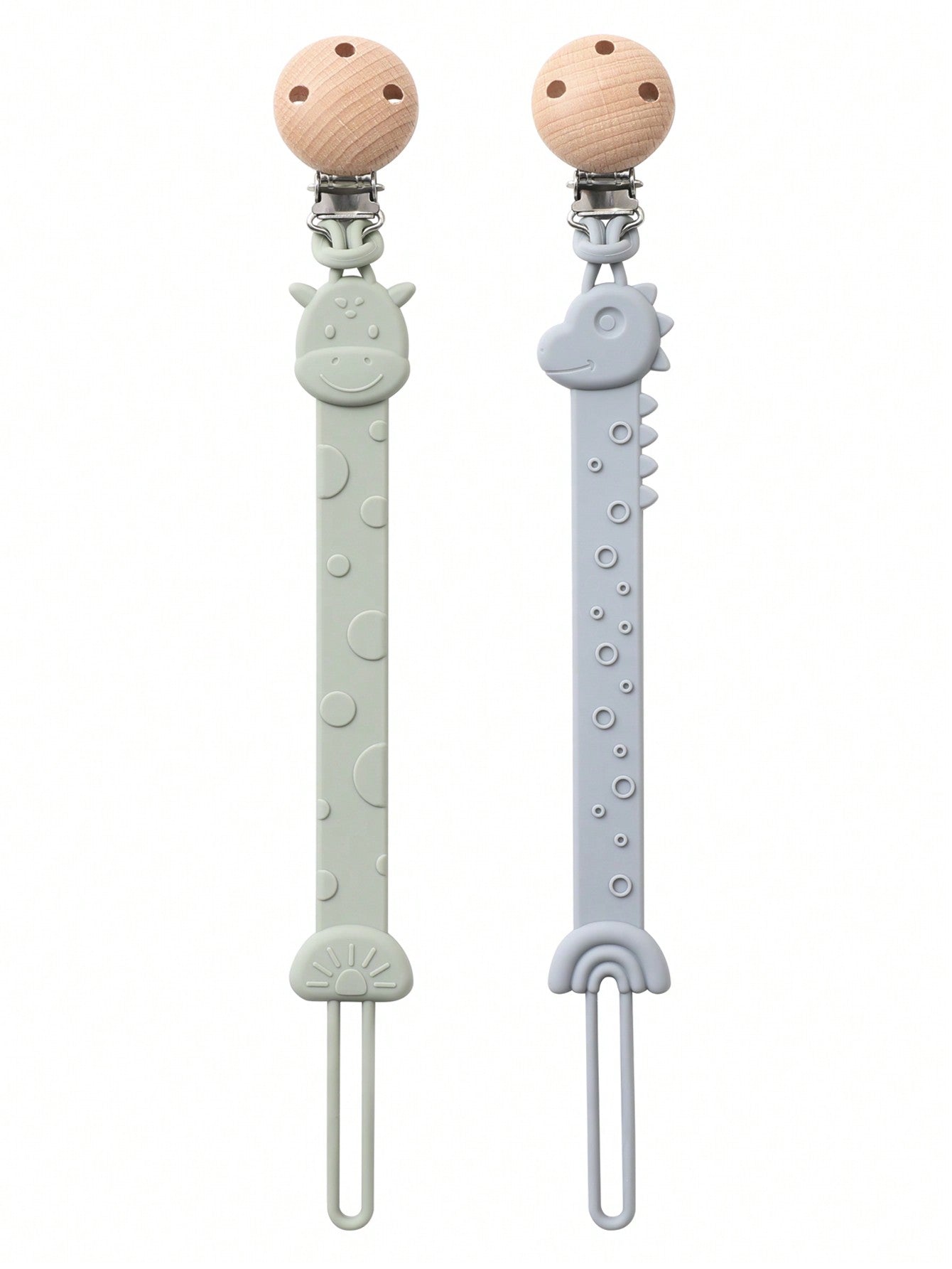 2pcs Baby Silicone Pacifier Clips, Dinosaur & Giraffe Pattern, Anti-Lost Pacifier Clips, Teething, Baby Supplies, Newborn Gift