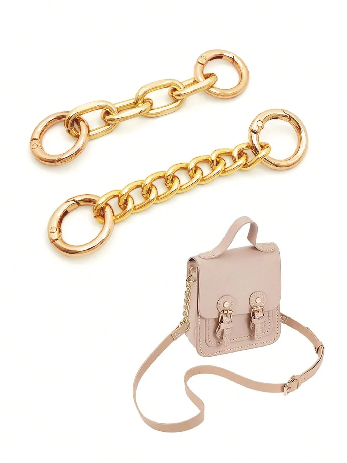 2pcs Bag Strap Extender Chains Metal Purse Chain 98/105mm 2 Styles Shoulder Bag Strap Extender Chains With Spring Gate Rings For Bag Straps Replacement(Gold)