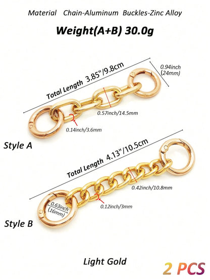 2pcs Bag Strap Extender Chains Metal Purse Chain 98/105mm 2 Styles Shoulder Bag Strap Extender Chains With Spring Gate Rings For Bag Straps Replacement(Gold)