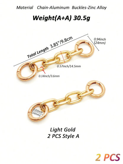 2pcs Bag Strap Extender Chains Metal Purse Chain 98/105mm 2 Styles Shoulder Bag Strap Extender Chains With Spring Gate Rings For Bag Straps Replacement(Gold)