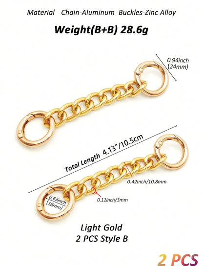 2pcs Bag Strap Extender Chains Metal Purse Chain 98/105mm 2 Styles Shoulder Bag Strap Extender Chains With Spring Gate Rings For Bag Straps Replacement(Gold)
