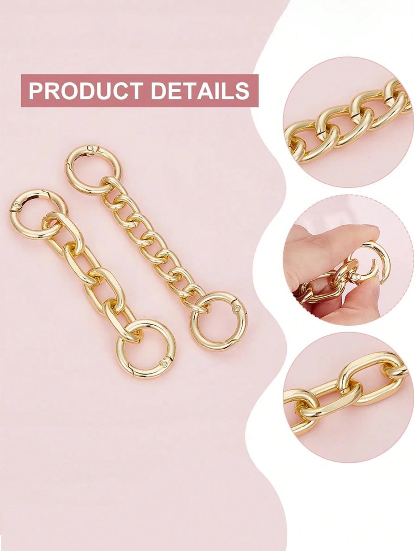 2pcs Bag Strap Extender Chains Metal Purse Chain 98/105mm 2 Styles Shoulder Bag Strap Extender Chains With Spring Gate Rings For Bag Straps Replacement(Gold)