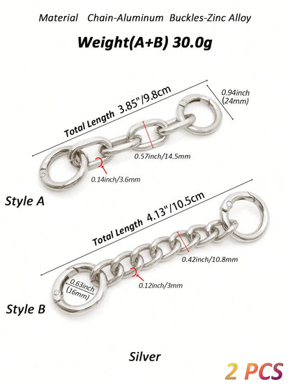 2pcs Bag Strap Extender Chains Metal Purse Chain 98/105mm 2 Styles Shoulder Bag Strap Extender Chains With Spring Gate Rings For Bag Straps Replacement(Gold)