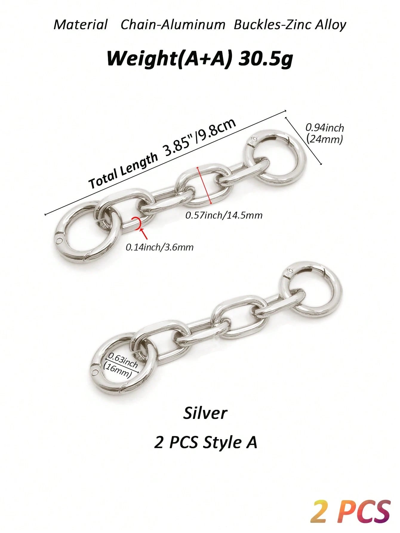 2pcs Bag Strap Extender Chains Metal Purse Chain 98/105mm 2 Styles Shoulder Bag Strap Extender Chains With Spring Gate Rings For Bag Straps Replacement(Gold)