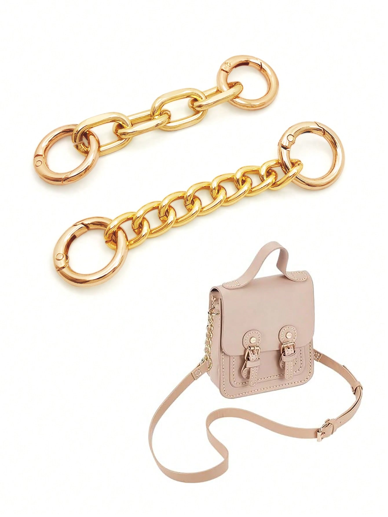 2pcs Bag Strap Extender Chains Metal Purse Chain 98/105mm 2 Styles Shoulder Bag Strap Extender Chains With Spring Gate Rings For Bag Straps Replacement(Gold)