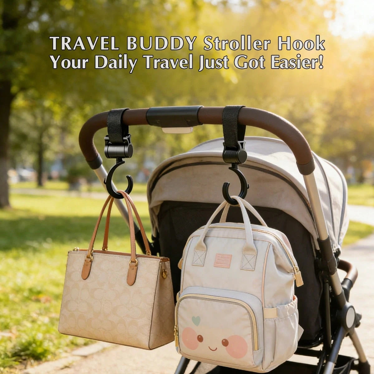 2pcs Black Baby Stroller Hooks: Rotatable And Large Hooks Convenient For Hanging Bags On Strollers. Allow For Hands-free Carrying Of Luggage.