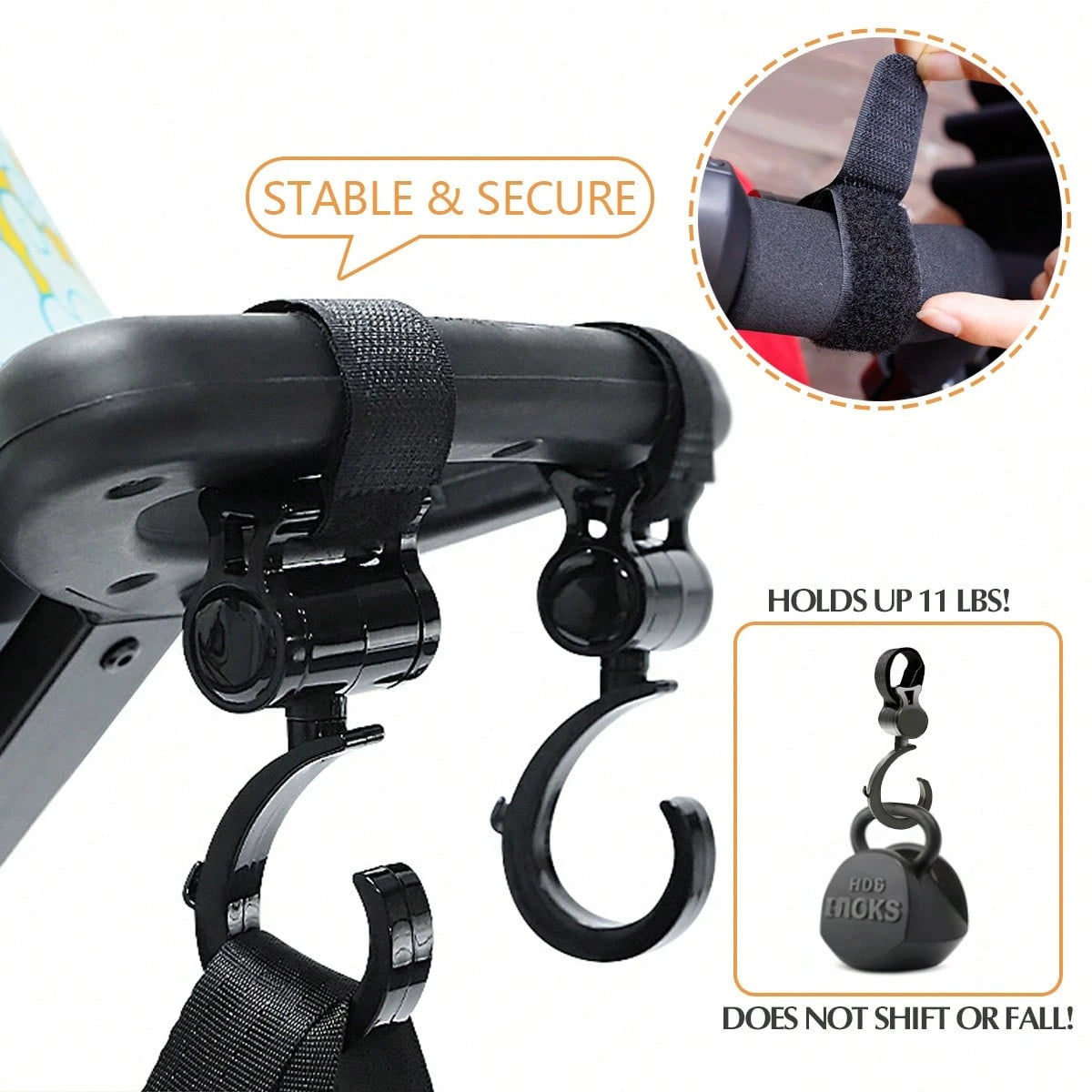 2pcs Black Baby Stroller Hooks: Rotatable And Large Hooks Convenient For Hanging Bags On Strollers. Allow For Hands-free Carrying Of Luggage.