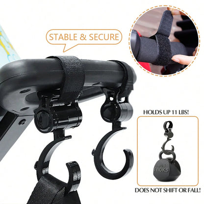 2pcs Black Baby Stroller Hooks: Rotatable And Large Hooks Convenient For Hanging Bags On Strollers. Allow For Hands-free Carrying Of Luggage.