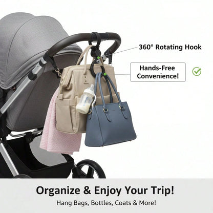 2pcs Black Baby Stroller Hooks: Rotatable And Large Hooks Convenient For Hanging Bags On Strollers. Allow For Hands-free Carrying Of Luggage.
