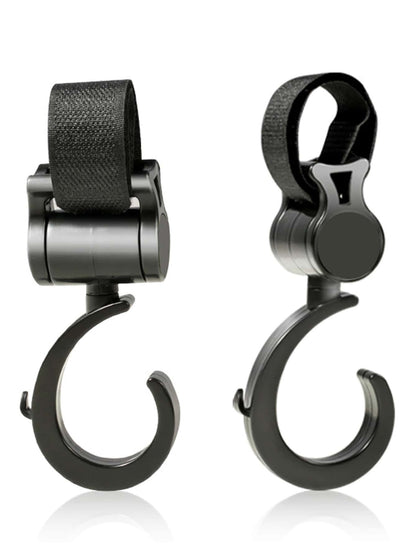 2pcs Black Baby Stroller Hooks: Rotatable And Large Hooks Convenient For Hanging Bags On Strollers. Allow For Hands-free Carrying Of Luggage.