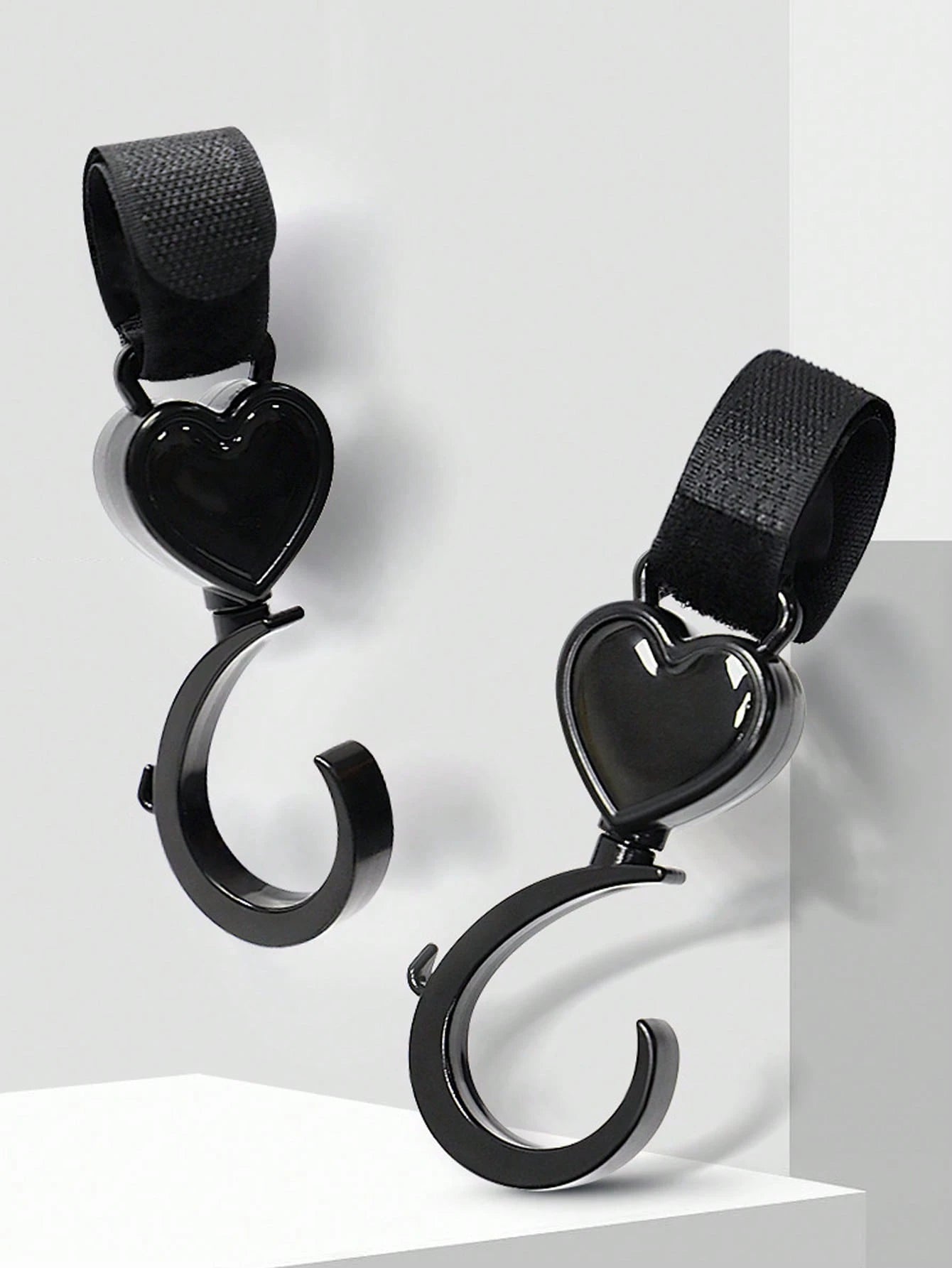 2pcs Black Baby Stroller Hooks: Rotatable And Large Hooks Convenient For Hanging Bags On Strollers. Allow For Hands-free Carrying Of Luggage.