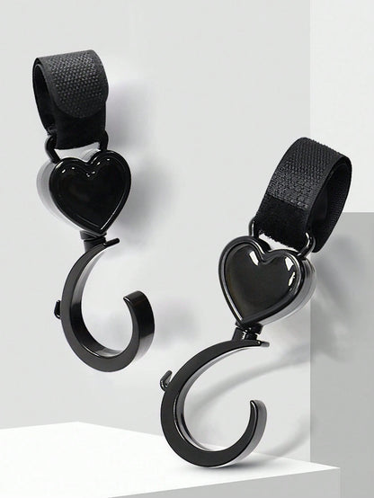 2pcs Black Baby Stroller Hooks: Rotatable And Large Hooks Convenient For Hanging Bags On Strollers. Allow For Hands-free Carrying Of Luggage.