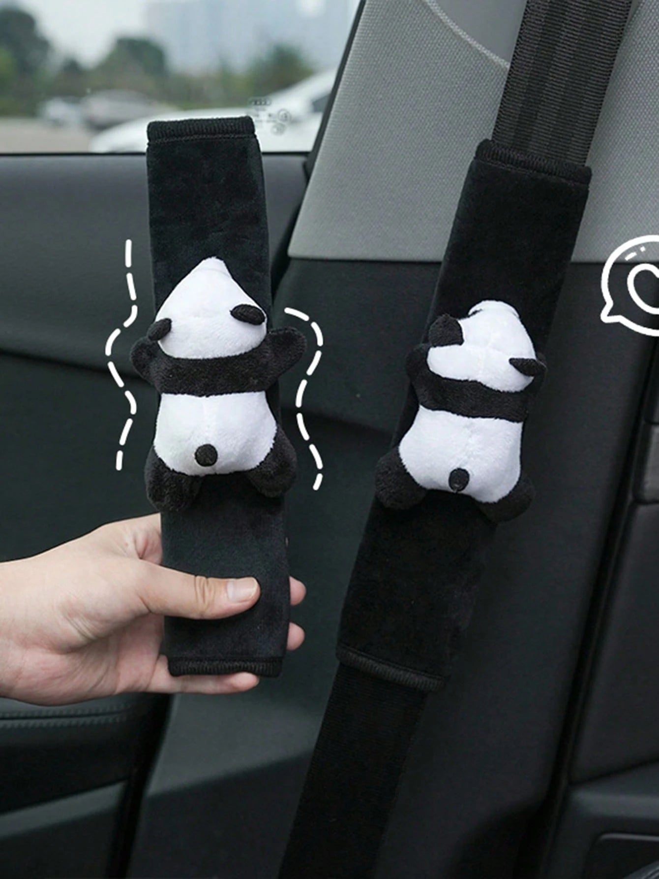2pcs Black & White Cartoon Car Seat Belt Shoulder Pads With Cute Panda Design, Plush Car Seat Belt Cover