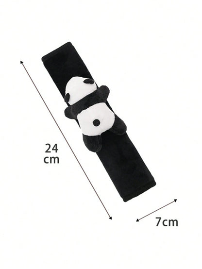 2pcs Black & White Cartoon Car Seat Belt Shoulder Pads With Cute Panda Design, Plush Car Seat Belt Cover