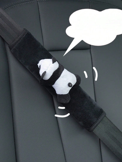 2pcs Black & White Cartoon Car Seat Belt Shoulder Pads With Cute Panda Design, Plush Car Seat Belt Cover