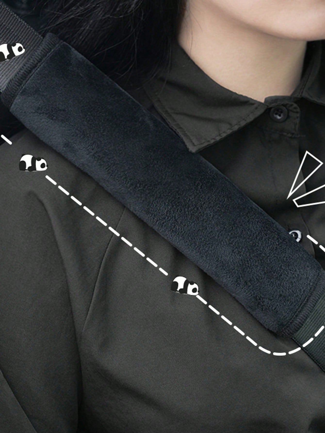 2pcs Black & White Cartoon Car Seat Belt Shoulder Pads With Cute Panda Design, Plush Car Seat Belt Cover