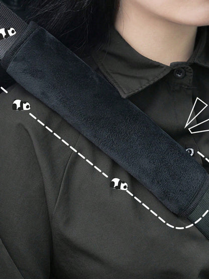 2pcs Black & White Cartoon Car Seat Belt Shoulder Pads With Cute Panda Design, Plush Car Seat Belt Cover