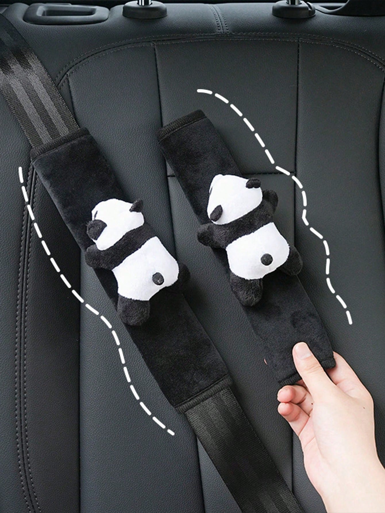 2pcs Black & White Cartoon Car Seat Belt Shoulder Pads With Cute Panda Design, Plush Car Seat Belt Cover