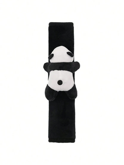 2pcs Black & White Cartoon Car Seat Belt Shoulder Pads With Cute Panda Design, Plush Car Seat Belt Cover
