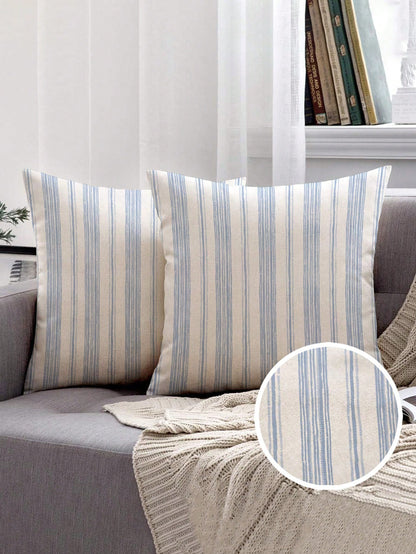 2pcs, Blue And White Striped, Minimalist Line Pillowcase, Zipper Closure, Machine Washable, All-Season Decorative Pillowcase, Home Decor, Sofa Decorative Cushion Cover, Suitable For Bedroom, Living Ro