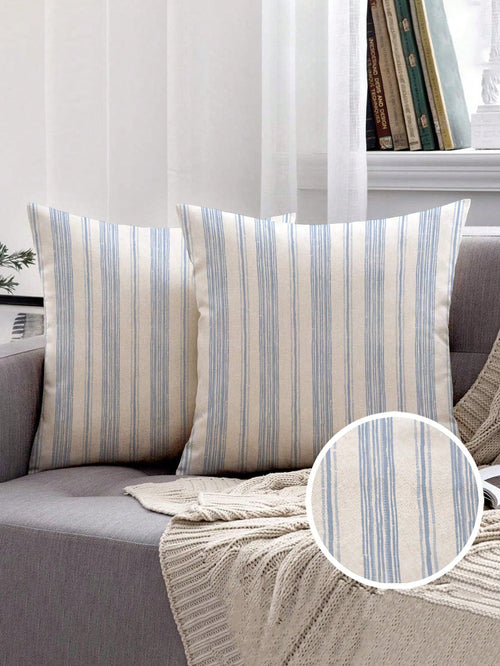 2pcs, Blue And White Striped, Minimalist Line Pillowcase, Zipper Closure, Machine Washable, All-Season Decorative Pillowcase, Home Decor, Sofa Decorative Cushion Cover, Suitable For Bedroom, Living Ro