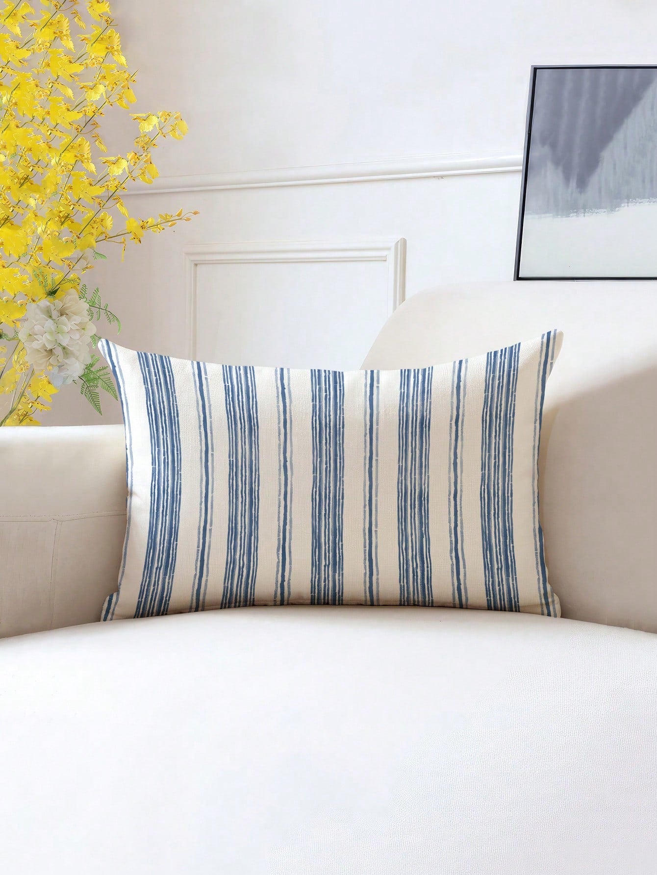 2pcs, Blue And White Striped, Minimalist Line Pillowcase, Zipper Closure, Machine Washable, All-Season Decorative Pillowcase, Home Decor, Sofa Decorative Cushion Cover, Suitable For Bedroom, Living Ro