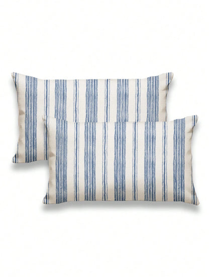 2pcs, Blue And White Striped, Minimalist Line Pillowcase, Zipper Closure, Machine Washable, All-Season Decorative Pillowcase, Home Decor, Sofa Decorative Cushion Cover, Suitable For Bedroom, Living Ro