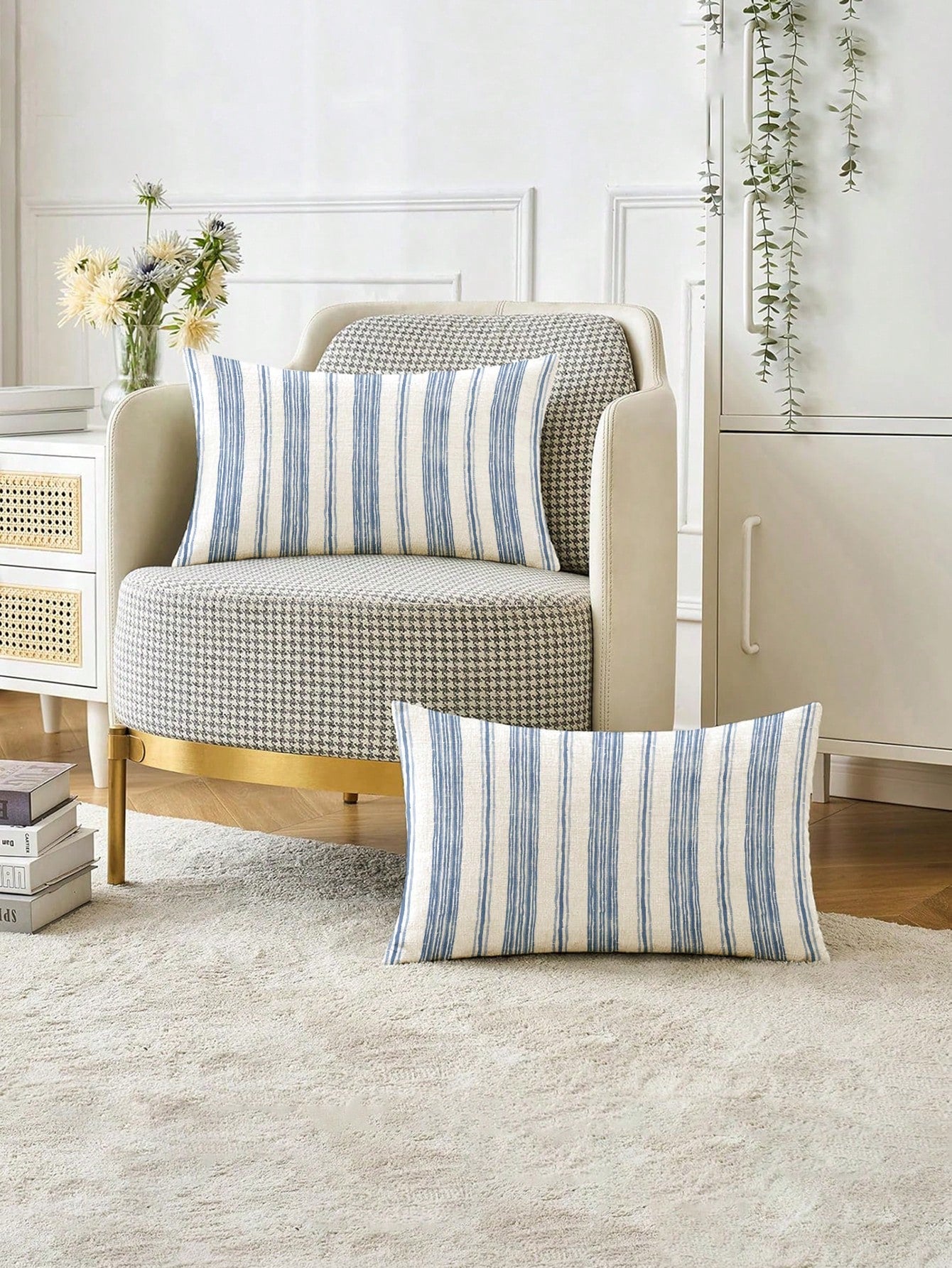 2pcs, Blue And White Striped, Minimalist Line Pillowcase, Zipper Closure, Machine Washable, All-Season Decorative Pillowcase, Home Decor, Sofa Decorative Cushion Cover, Suitable For Bedroom, Living Ro