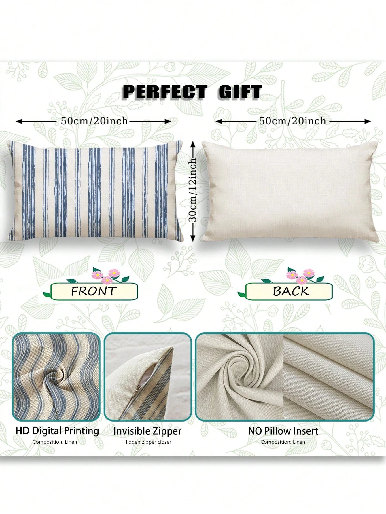 2pcs, Blue And White Striped, Minimalist Line Pillowcase, Zipper Closure, Machine Washable, All-Season Decorative Pillowcase, Home Decor, Sofa Decorative Cushion Cover, Suitable For Bedroom, Living Ro