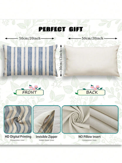 2pcs, Blue And White Striped, Minimalist Line Pillowcase, Zipper Closure, Machine Washable, All-Season Decorative Pillowcase, Home Decor, Sofa Decorative Cushion Cover, Suitable For Bedroom, Living Ro