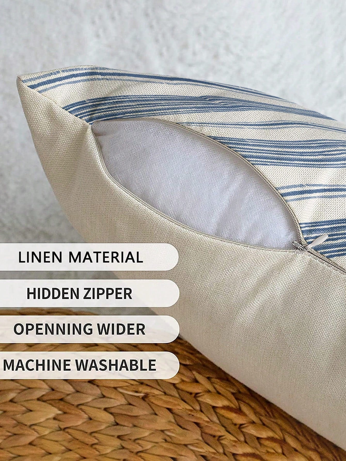2pcs, Blue And White Striped, Minimalist Line Pillowcase, Zipper Closure, Machine Washable, All-Season Decorative Pillowcase, Home Decor, Sofa Decorative Cushion Cover, Suitable For Bedroom, Living Ro