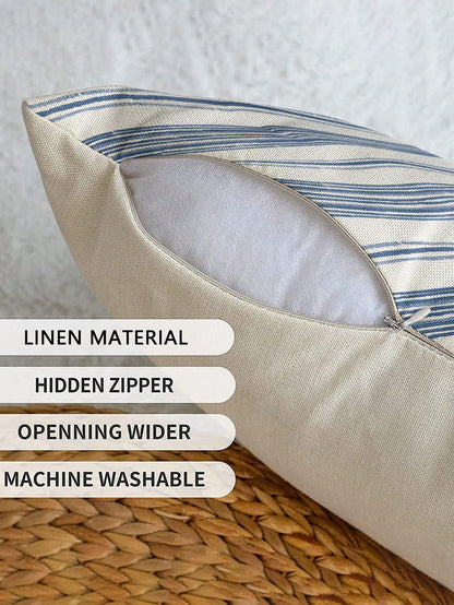 2pcs, Blue And White Striped, Minimalist Line Pillowcase, Zipper Closure, Machine Washable, All-Season Decorative Pillowcase, Home Decor, Sofa Decorative Cushion Cover, Suitable For Bedroom, Living Ro