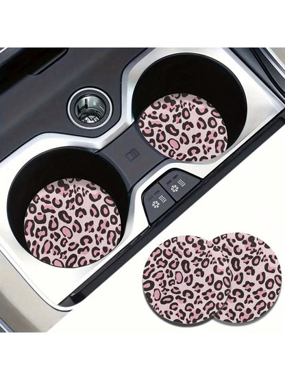 2pcs Car Coasters Print Absorbent Coasters Set, Universal Fit Women Gifts, Car Decor & Car Accessories