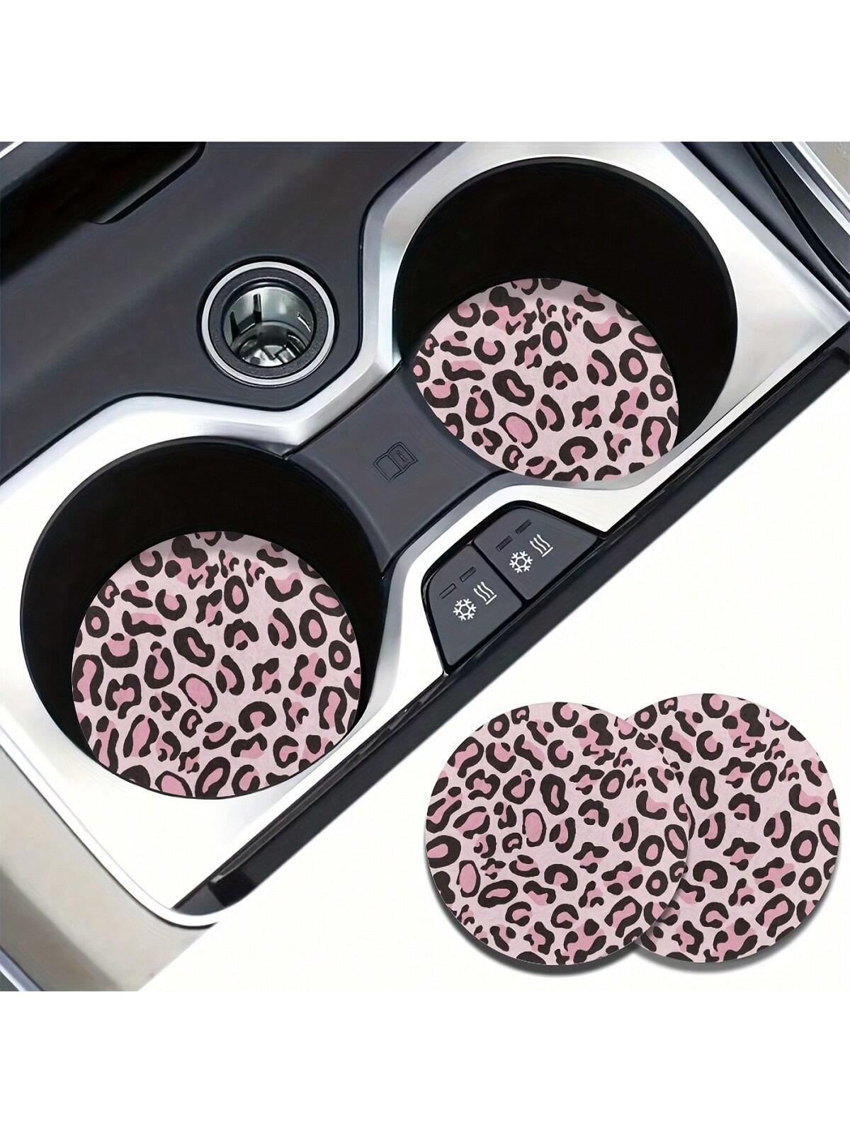 2pcs Car Coasters Print Absorbent Coasters Set, Universal Fit Women Gifts, Car Decor & Car Accessories