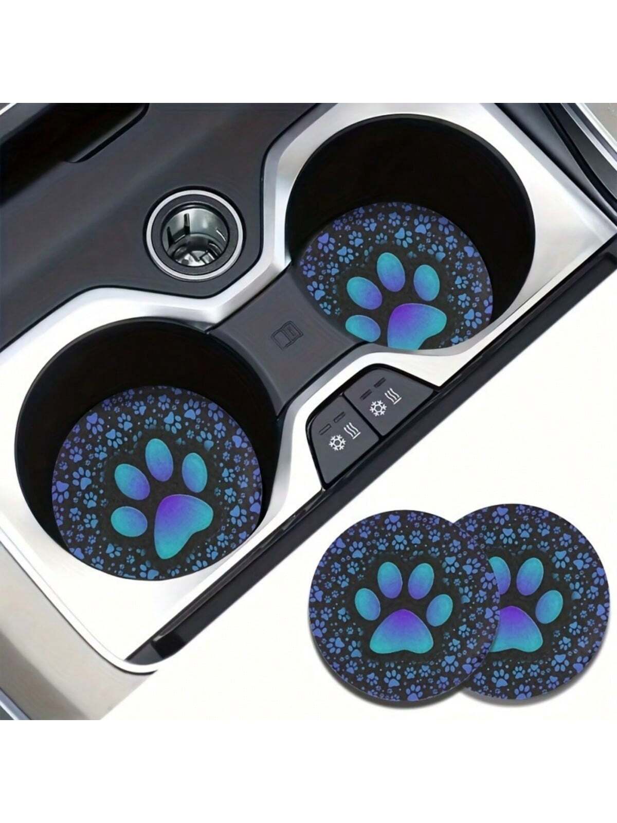 2pcs Car Coasters Print Absorbent Coasters Set, Universal Fit Women Gifts, Car Decor & Car Accessories