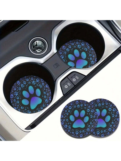 2pcs Car Coasters Print Absorbent Coasters Set, Universal Fit Women Gifts, Car Decor & Car Accessories