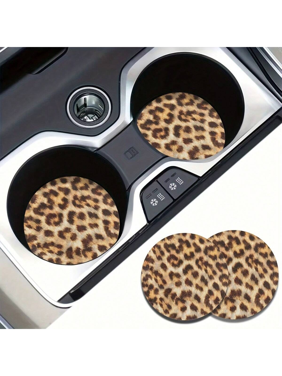 2pcs Car Coasters Print Absorbent Coasters Set, Universal Fit Women Gifts, Car Decor & Car Accessories