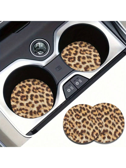 2pcs Car Coasters Print Absorbent Coasters Set, Universal Fit Women Gifts, Car Decor & Car Accessories
