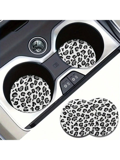 2pcs Car Coasters Print Absorbent Coasters Set, Universal Fit Women Gifts, Car Decor & Car Accessories