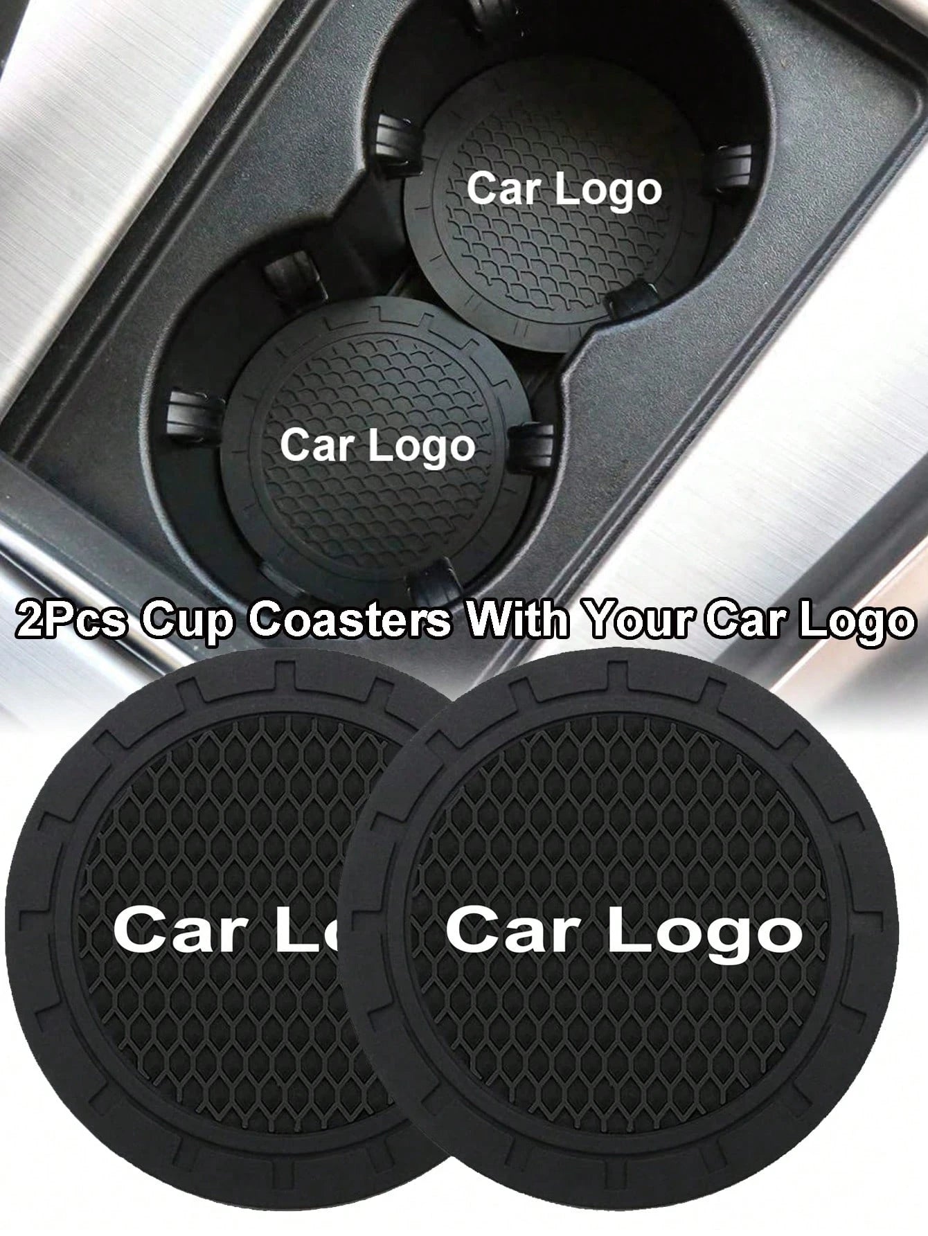 2pcs Car Cup Holder Mats With Car Logo, Recessed Silicone Anti-Slip Beverage Coasters, Car Interior Accessories