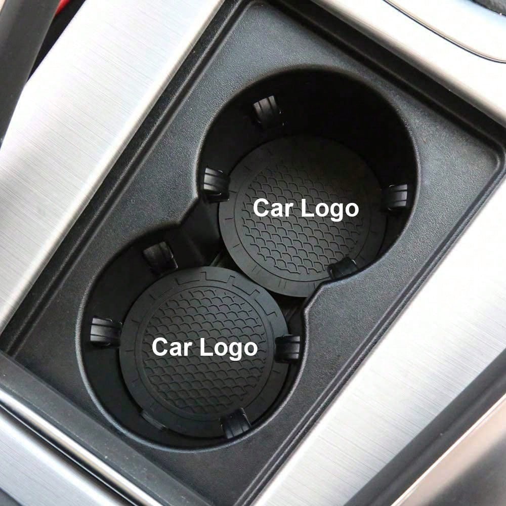 2pcs Car Cup Holder Mats With Car Logo, Recessed Silicone Anti-Slip Beverage Coasters, Car Interior Accessories
