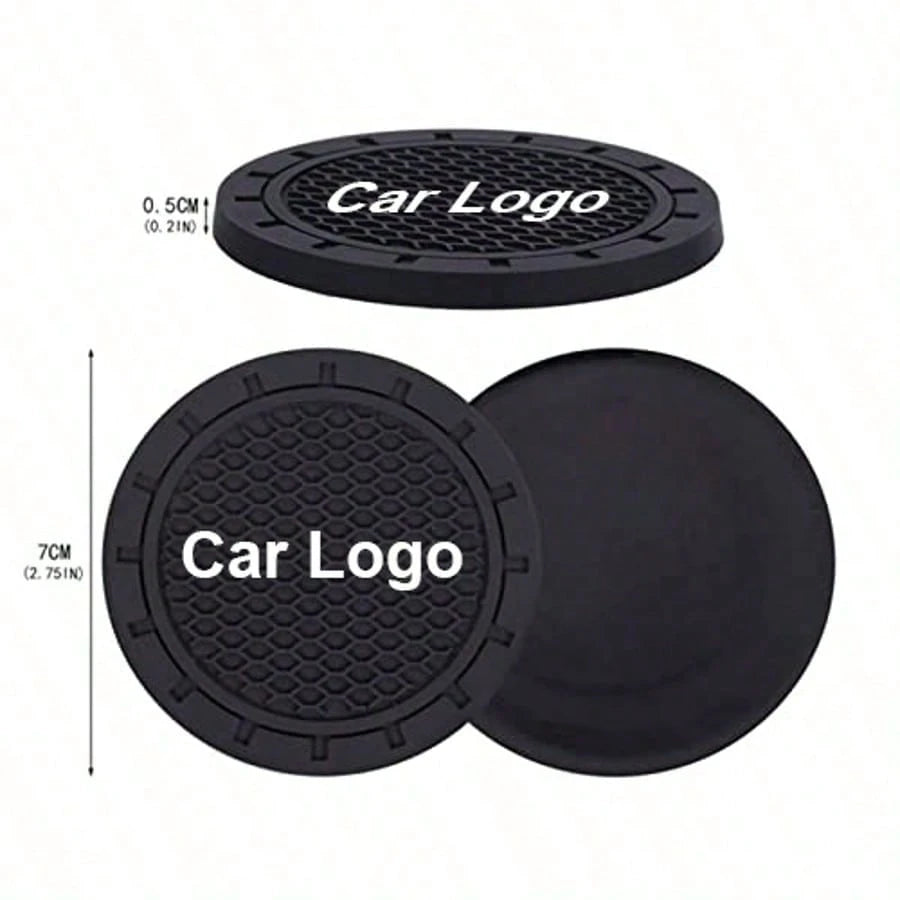 2pcs Car Cup Holder Mats With Car Logo, Recessed Silicone Anti-Slip Beverage Coasters, Car Interior Accessories