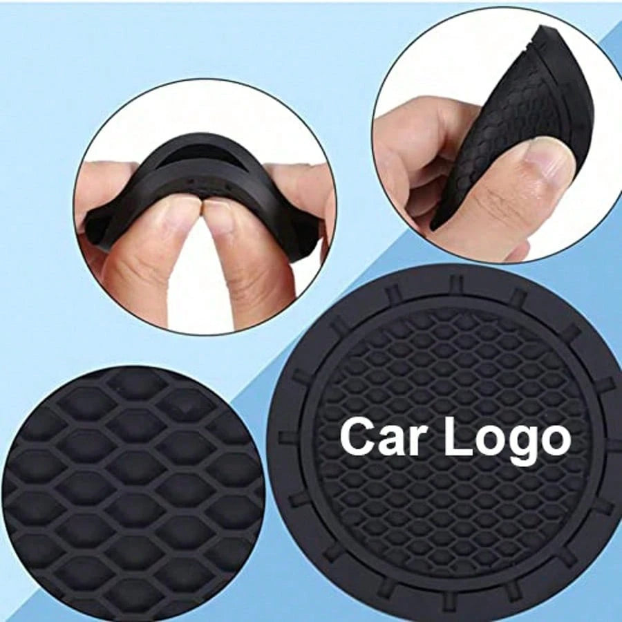 2pcs Car Cup Holder Mats With Car Logo, Recessed Silicone Anti-Slip Beverage Coasters, Car Interior Accessories