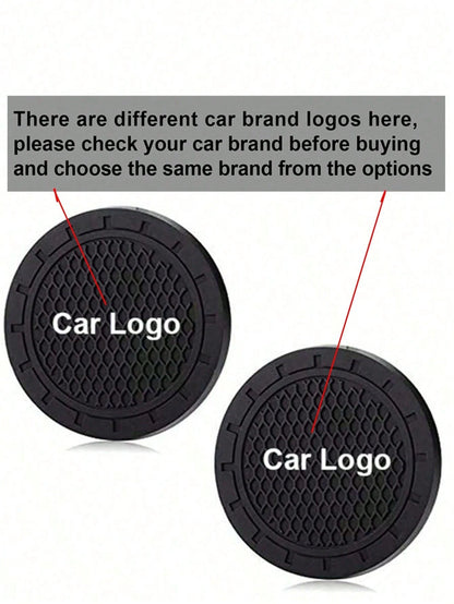 2pcs Car Cup Holder Mats With Car Logo, Recessed Silicone Anti-Slip Beverage Coasters, Car Interior Accessories
