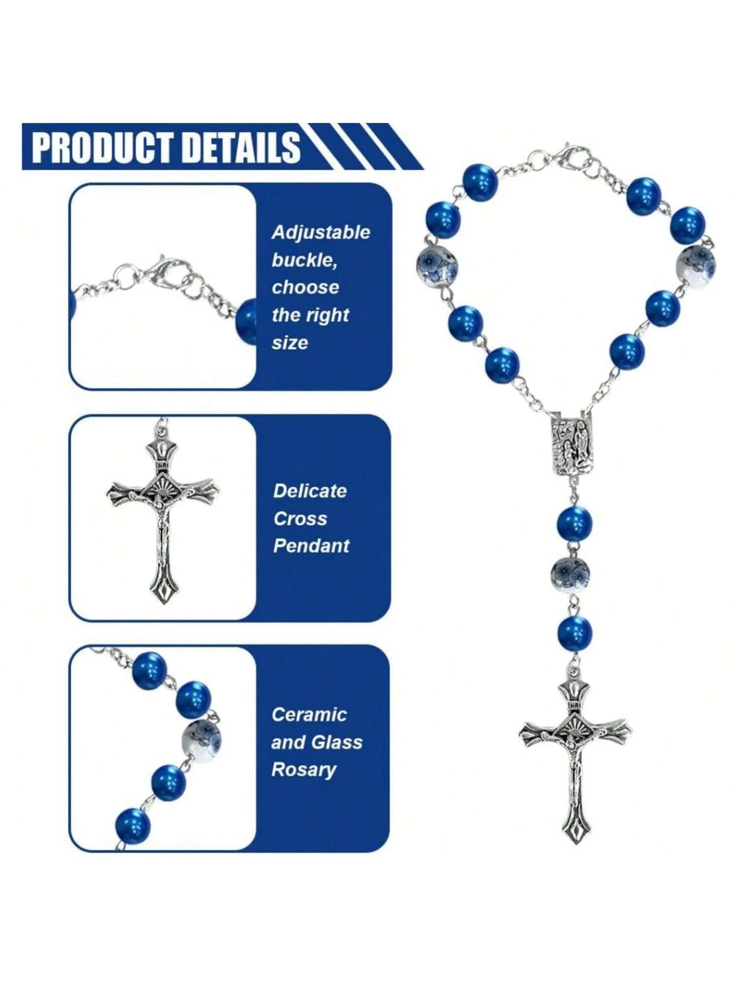 2pcs Car Rearview Mirror Hanging Ornaments, Blue Ceramic Bead Pendant, Car Interior Rearview Mirror Decorative Accessories, Unisex Car Medal And Cross Hanging Charms