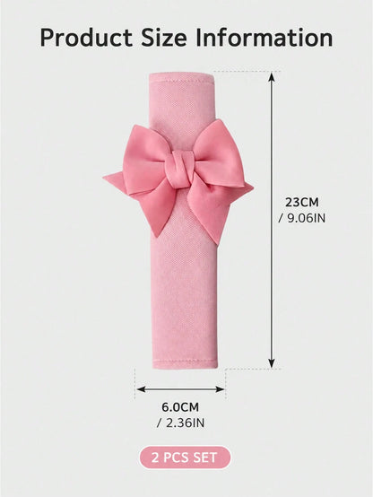 2pcs Car Seat Belt Leather Shoulder Protector Cute Bow Car Decoration Car Protection Cover,Deluxe Pink Seat Belt Shoulder Pads Bow Knot Car Seatbelt Cushion Set For Lady Driver Daily Driving Anti Fric