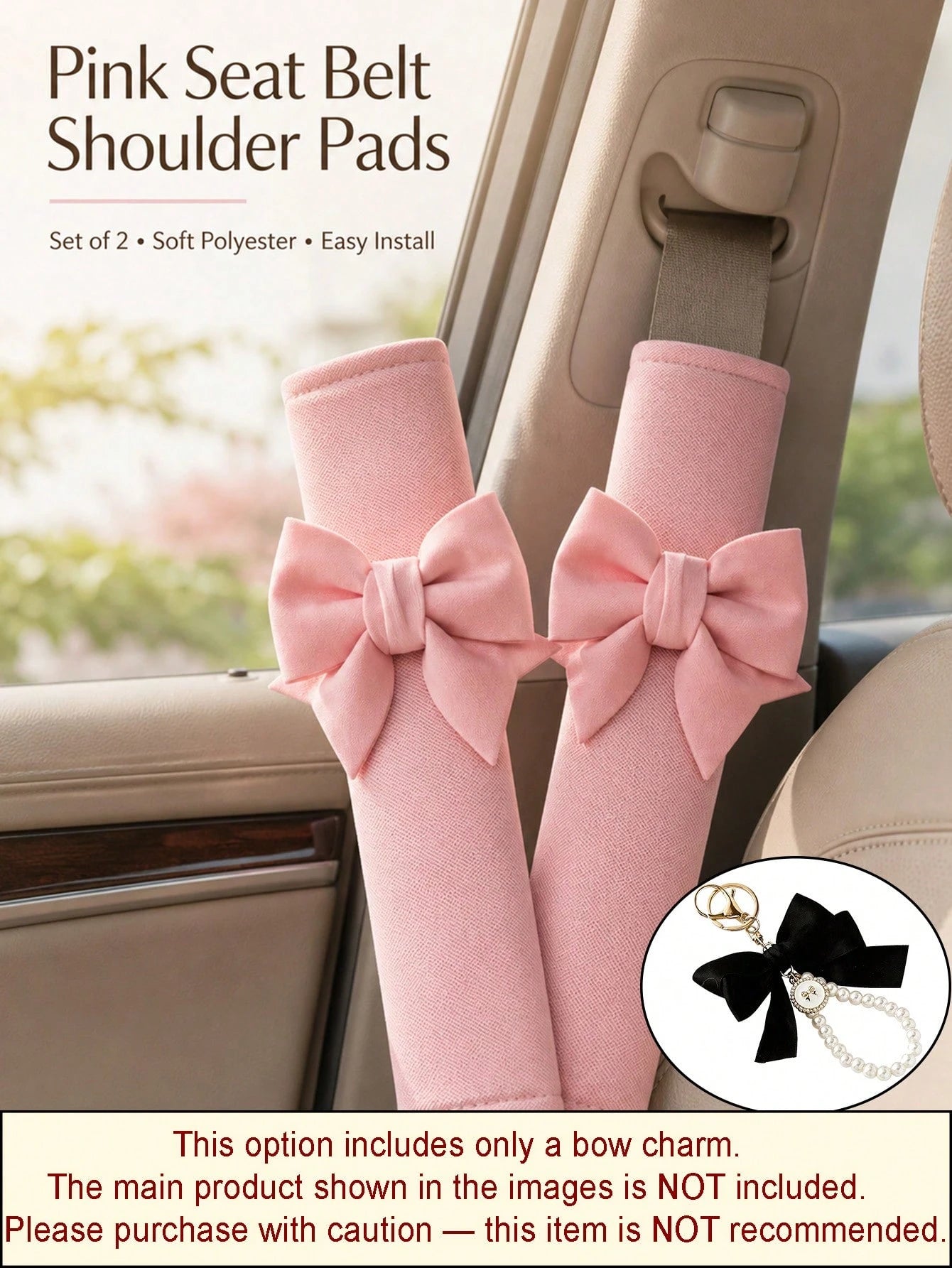 2pcs Car Seat Belt Leather Shoulder Protector Cute Bow Car Decoration Car Protection Cover,Deluxe Pink Seat Belt Shoulder Pads Bow Knot Car Seatbelt Cushion Set For Lady Driver Daily Driving Anti Fric